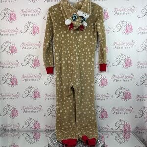 Jellifish kids onesie reindeer Tan Polka Dot Kids Footie fleece Red Accents Xmas